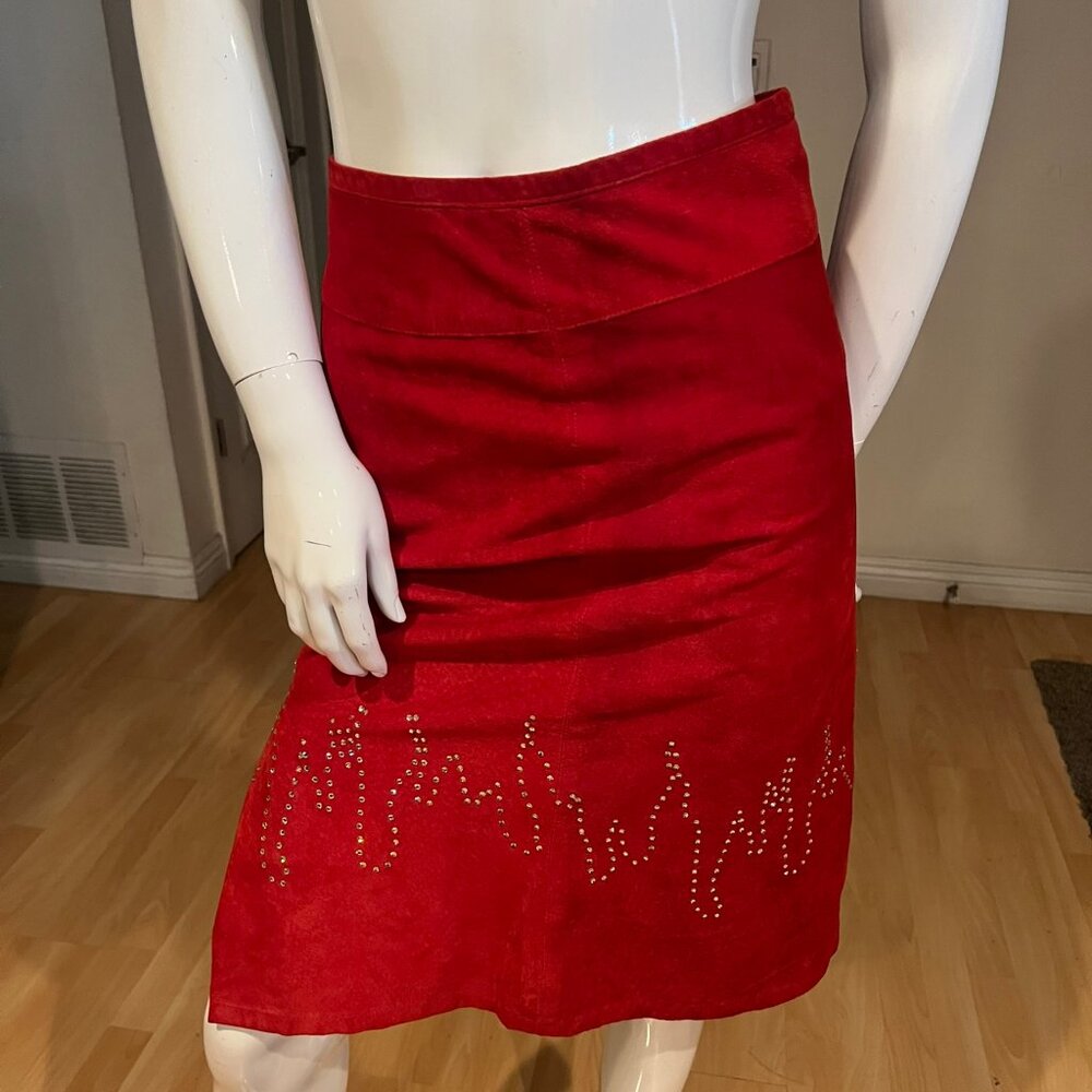 VINTAGE 90'S WILLIAM B SUEDE FIRE ENGINE RED FLAME SKIRT SIZE 0